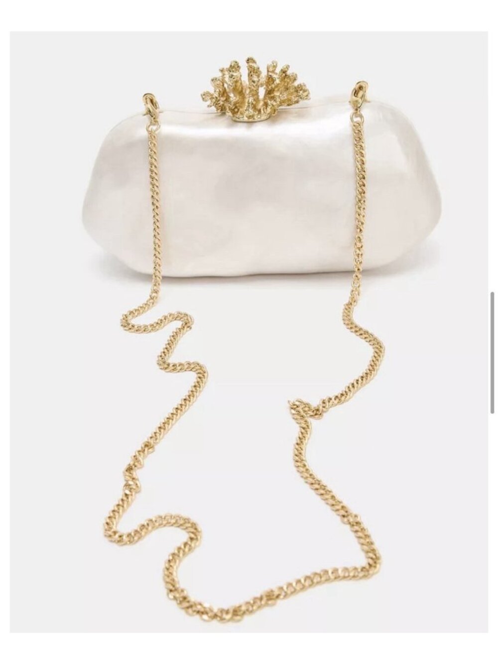 ZARA Pearl Clutch Handbag With Metallic Detail